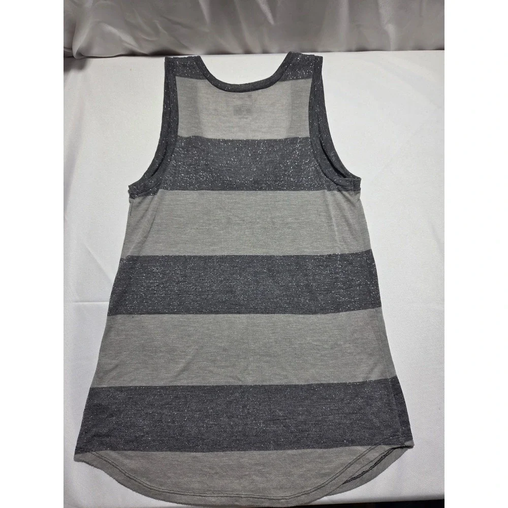 Converse One Star Womens Grey Striped Metallic Sparkle Tank‎ Top Scoop Neck L